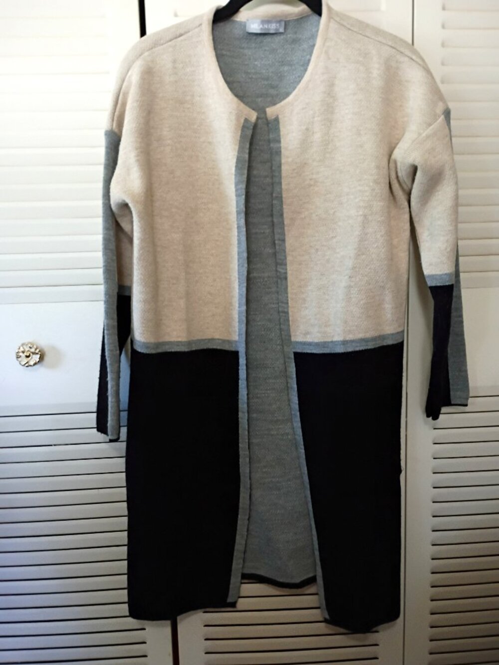 MILAN KISS Zulily Colorblock Coatigan Sweater Open Cardigan S Gray Black…